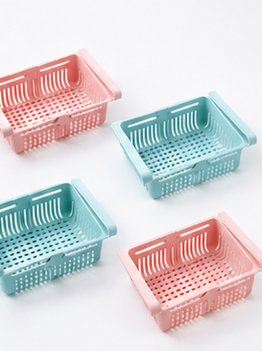 Adjustable Fridge Organizer Drawer Basket (Pack of 4) | BPA-Free Refrigerator Storage | VyomKart