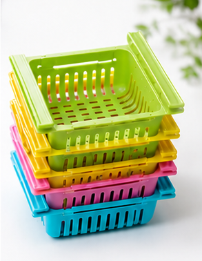Adjustable Fridge Organizer Drawer Basket (Pack of 4) | BPA-Free Refrigerator Storage | VyomKart