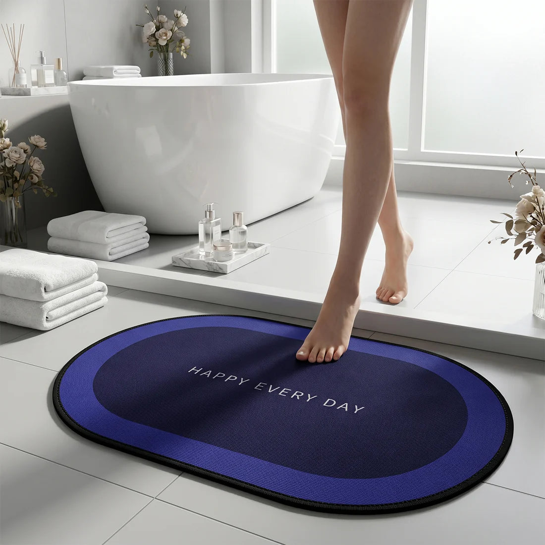 Bathroom Floor Mat – Fast Absorbing & Non-Slip Oval Bath Mat (58 × 37 cm)